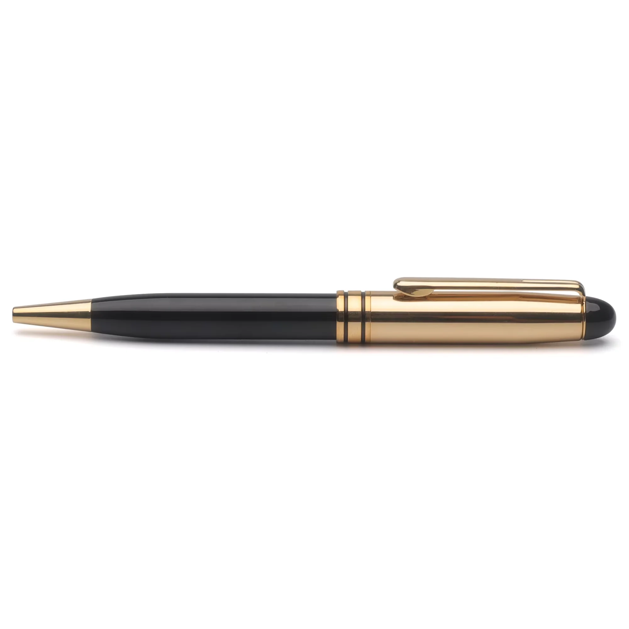 Cheap Dome Cap Metal Ballpoint Pen with Gloss Black Lacquering Gold Trim For Sale