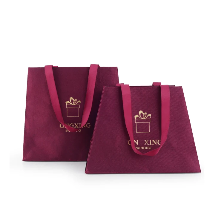 Gift Packaging Packaging Bag Burgundy Fashion Customized Handbag Kraft Paper Shopping Bag Logo Customized RED Drawstring Request