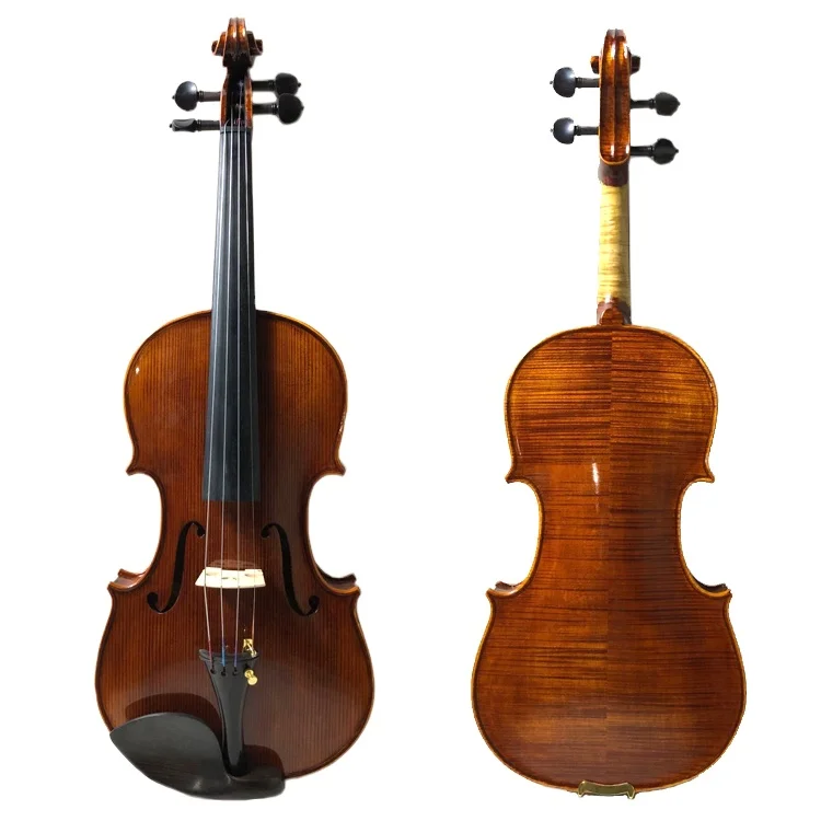 Antique  brown 100% handmade violin with nice flame on its top back side and scroll