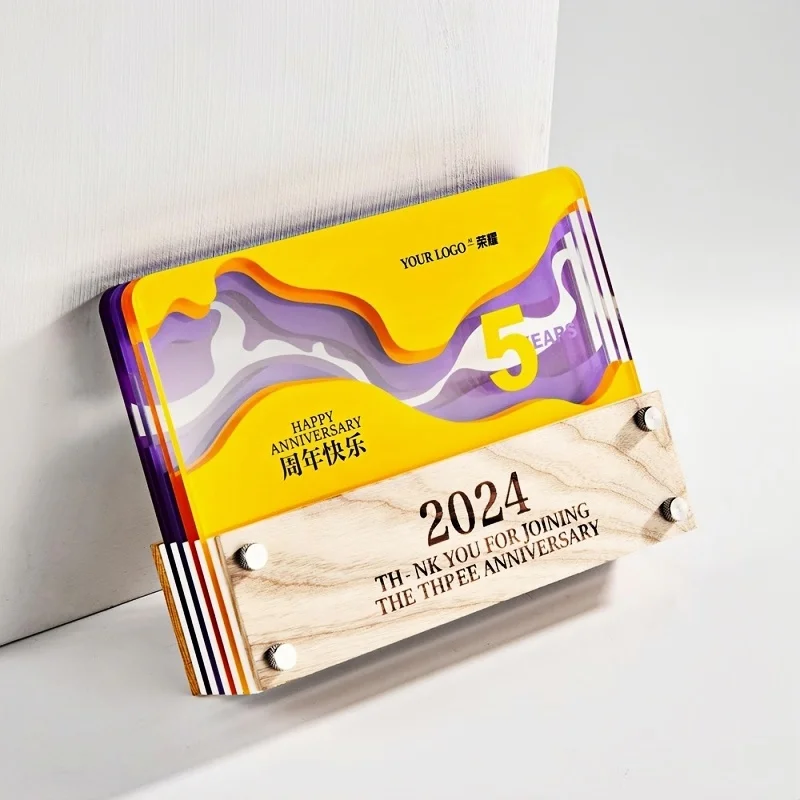 Wooden Acrylic Trophy Award Personalized Crafts Souvenir Bespoke Design Wood Craft Diy Modern Plaque for Home Decoration