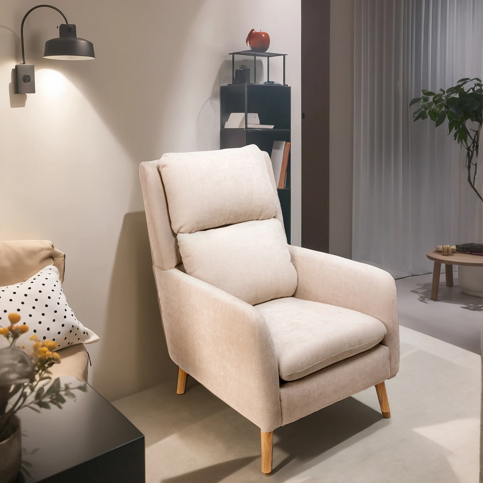 Sans Modern White Fabric Wooden Base Leisure Accent Chair Relaxed Armchairs for Living Room
