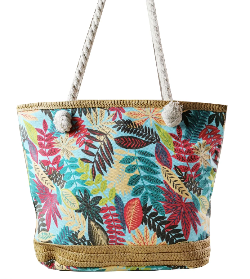 2022 Wholesale Customized Boho Logo Shop Bags With Zipper Women Canvas Beach Bag Custom