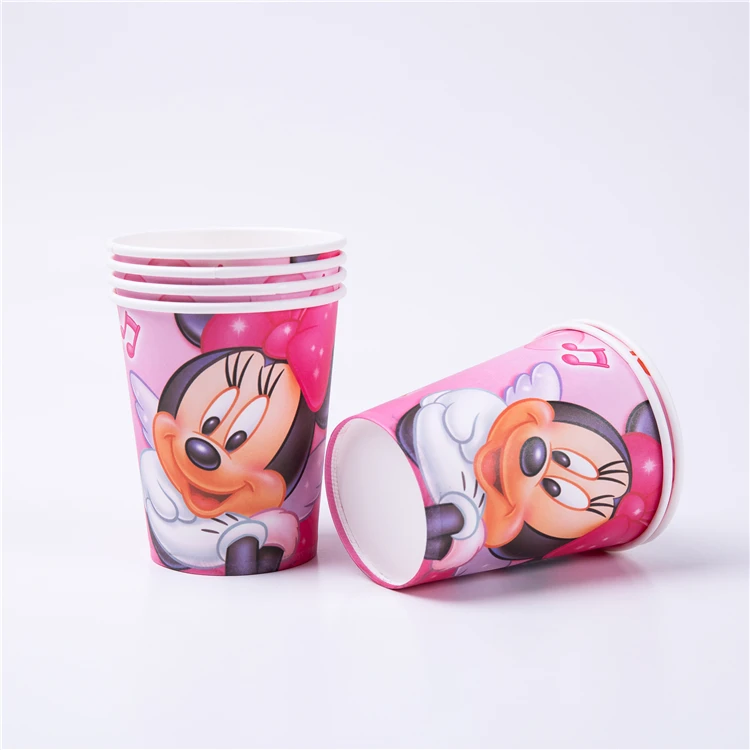 Cartoon Minnie Theme Kid Birthday Party Supplies Paper Plates Cups Straws Kids Girl Mouse Birthday Party Disposable Tableware