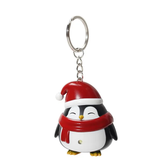 Christmas Promotional Light-Up Penguin Keychain for Kids Creative Plastic Keychain with LED Light and Sound