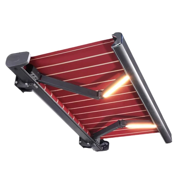 Waterproof Remote Control Outdoor Electric Awning Shade Aluminum LED Light Motorized