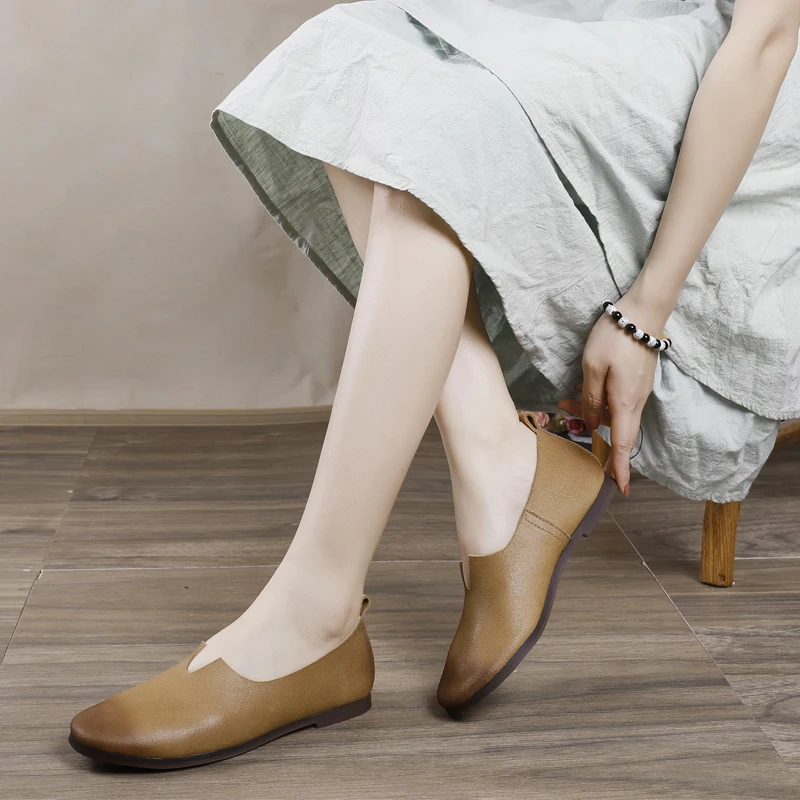 
New Classic Style Round Head Flat Handmade Cowhide Genuine Leather Slip on Casual Oxford Driving Walking Court Loafer Shoe Women 