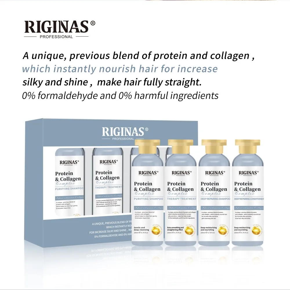 Riginas Private Label New Protein & Collagen Complex Hair Treatment Kit Formaldehyde Free Shampoo And Conditioner