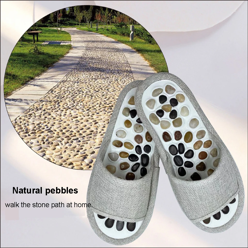durable high polished natural stones slippers foot acupuncture non-slip pebbles EVA soles for good health