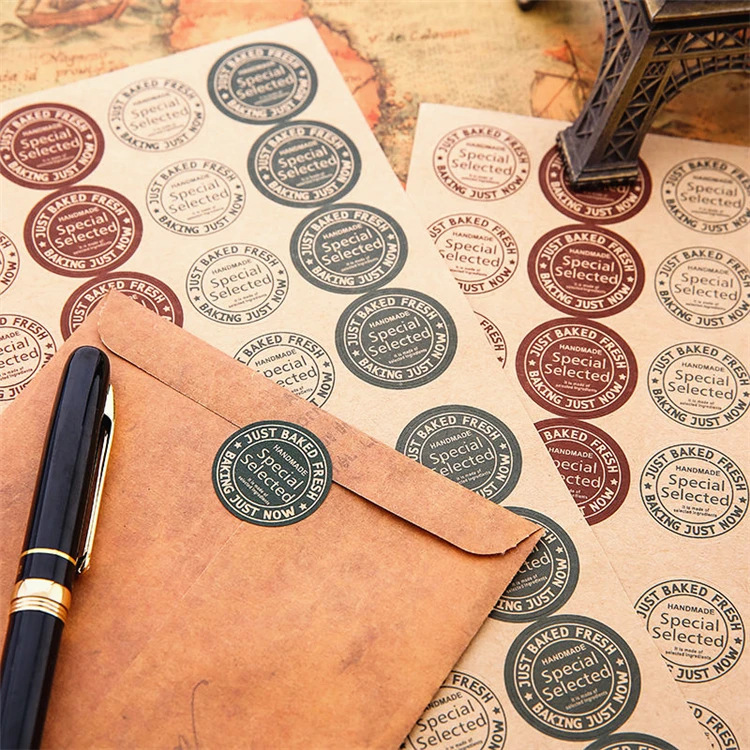 
Kraft Paper Sticker Baking Food Label Custom Paper Sticker Printing for Sealing Envelope 