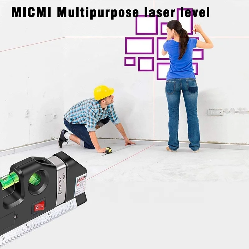 Standard Cross Line Laser 8 feet Measure Tape Ruler Tool Adjusted Metric Rulers Multipurpose Line Laser Level Kit