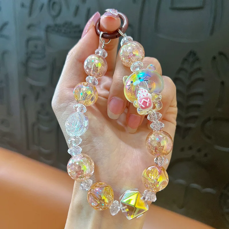 Wholesale  Keychain Beaded acrylic phone chain bracelet Cartoon Keyring Wholesale Gift Soft Keyholer Own Logo Keychains