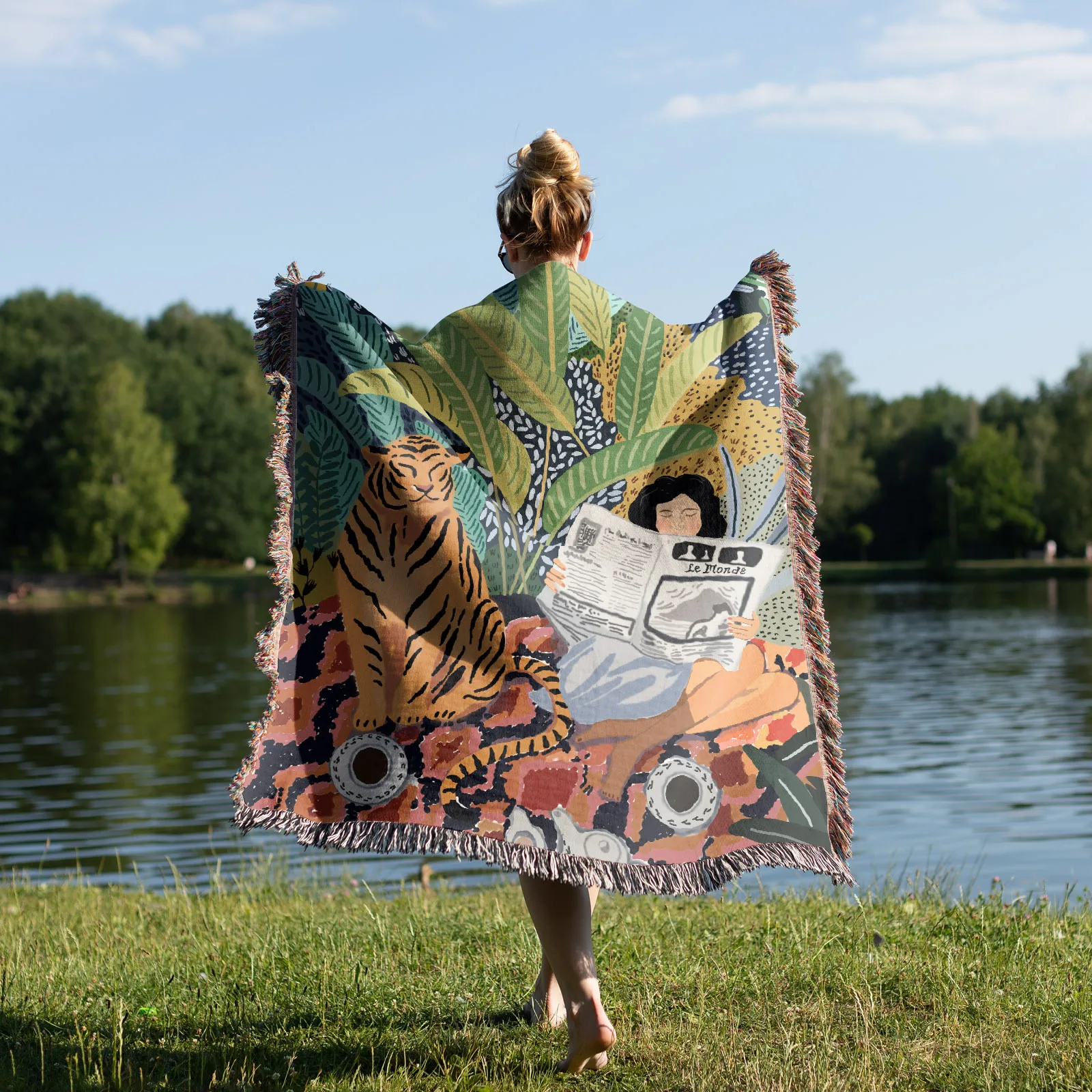 Оптовая продажа Полиэстеровые хлопковые коврики на заказ Kirin Home качественное плетеное одеяло для путешествий пляжа дивана взрослых и пикника