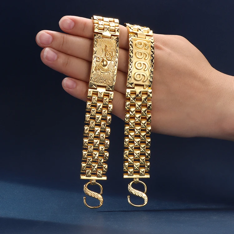 Haosen Vietnam Sand Bracelet 10-15mm Wide Watch Strap 18/24K Gold Plated Copper  Bracelet for Men and Women