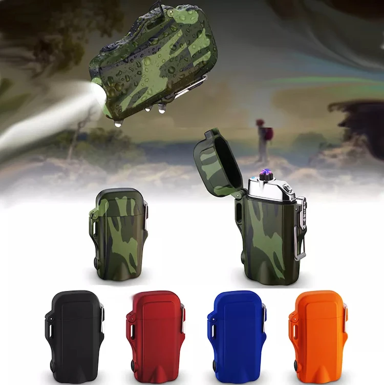 Windproof torch lighter F18 usb torch cigar cigarette lighter waterproof with led flashlight