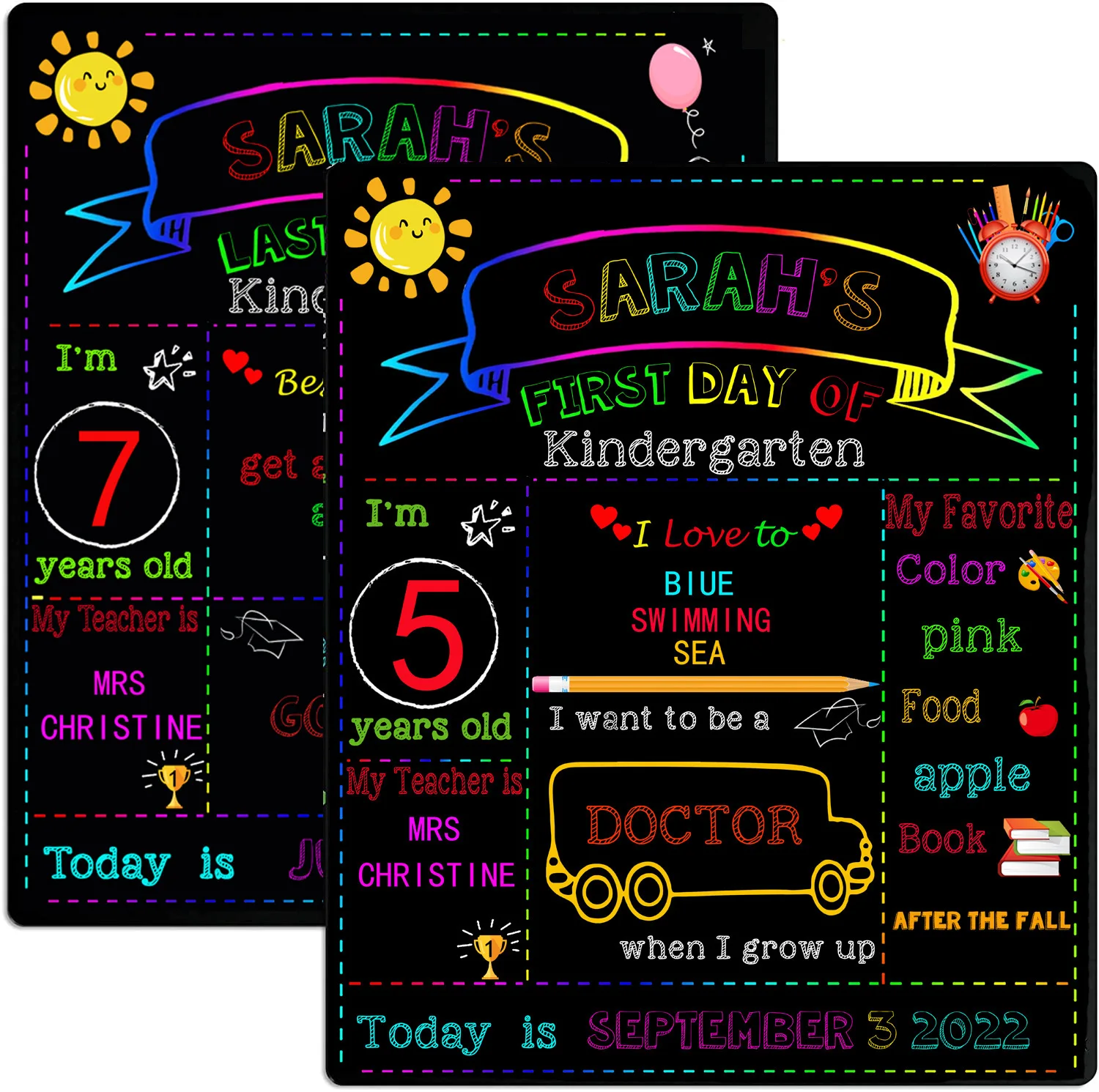 Custom First Day and Last Day of School Signs Chalk Board for Kids