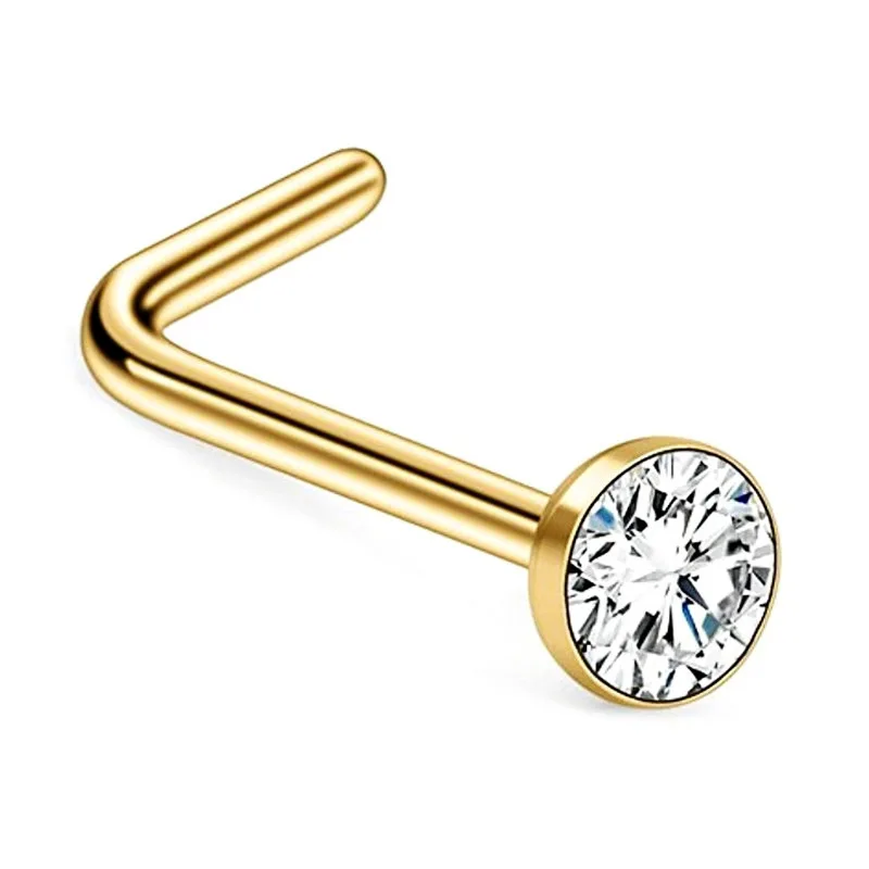 Curved Nose Stud Stainless Steel Nose Ring Crystals L Shape Bend Nose Screw Piercing