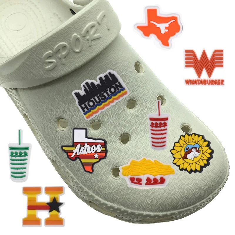 Wholesale Bucees Croc Charms High Quality Texas Croc Charms Houston Shoe Charms Clog Decoration Shoes Accessories Design
