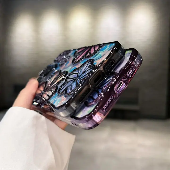 Luxury Electroplate Colours Oil Painting Flower Mobile Phone Case 3D Soft Back Cover For iPhone 15 14 13 12 11 pro max Shell