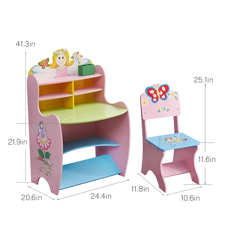 Kids Wooden Furniture Designs With Shelf Children School Table Set Study Table And Chair