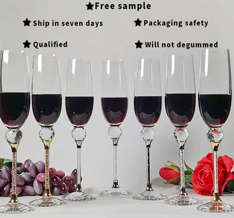 Color wine glass set crystal wine glass factory wholesale latest design customizable crystal diamond champagne glass