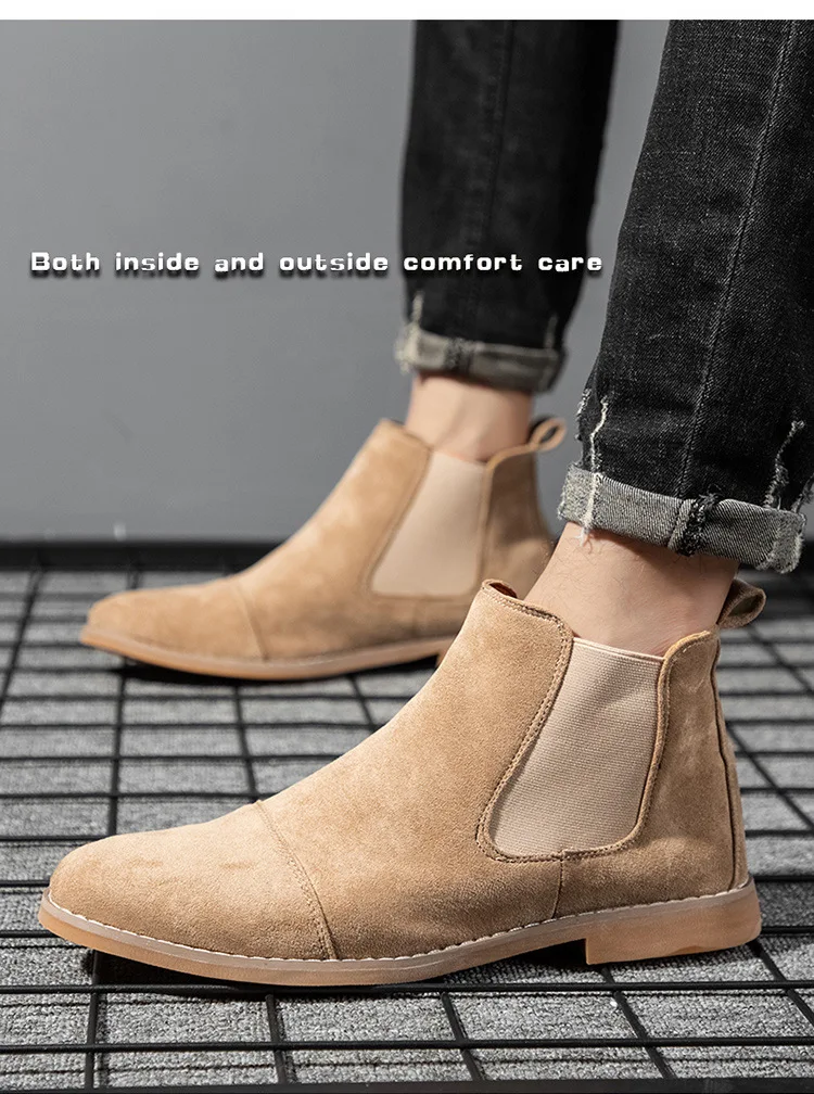 Mens Chelsea Boots Classic Mens Cowboy Leather Brown Ankle Boots British High Cut Shoes Footwear Dress Boots Slip-on Shoes
