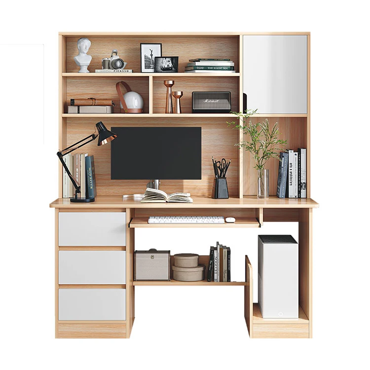 simple desktop student learning and write home single computer table office computer desk with bookshelf