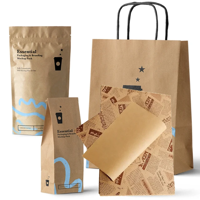Shipping parcel jewelry mailing clothes wedding gift coffee bread food tissue kraft paper envelope eco friendly packaging bag