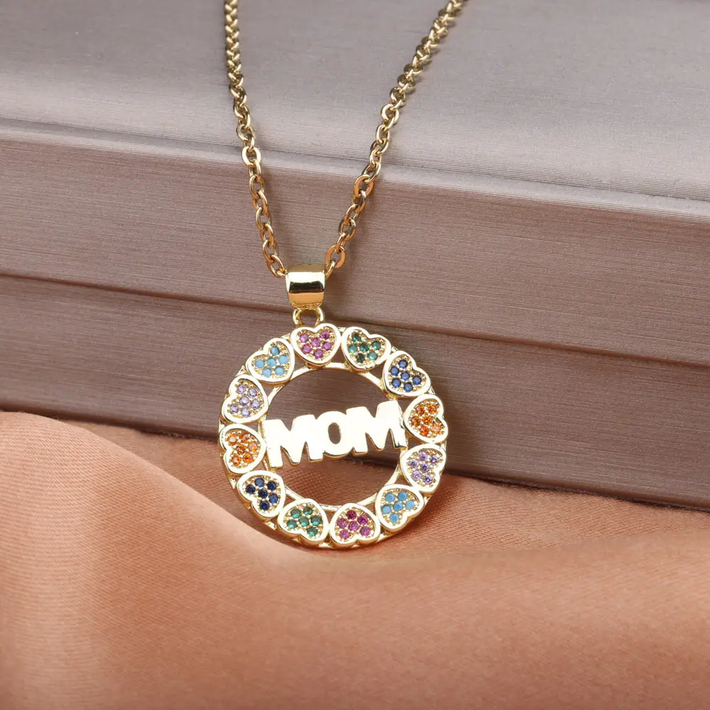 Mother Day Gift Copper With CZ Stone Love Pendant Necklace For Mum