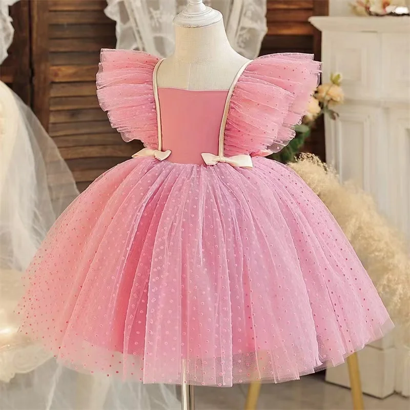 1 2 3 4 5 Years Old Bow Toddler Frocks Lace Patterns Sequin Wedding Children Dress Party Gown Kids Dresses for Girls