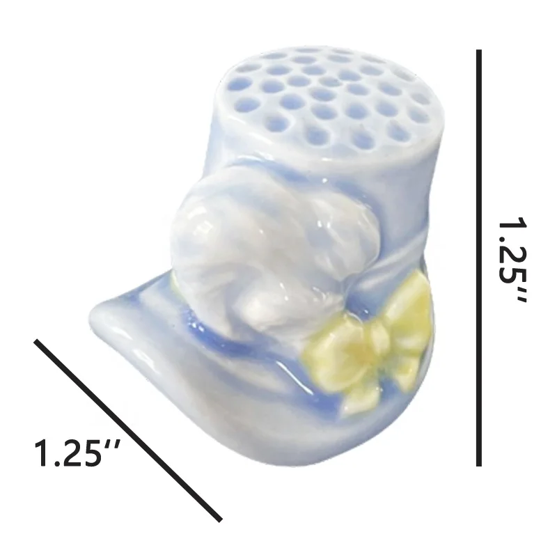Custom tailors sewing accessories ceramic figure thimble porcelain light blue white yellow ribbon bow hat shaped finger thimbles