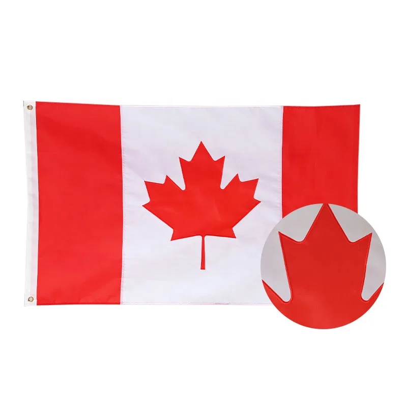 Wholesale 3x5 feet embroidered Canadian flag High quality flag custom hand waved garden fan scarf flag