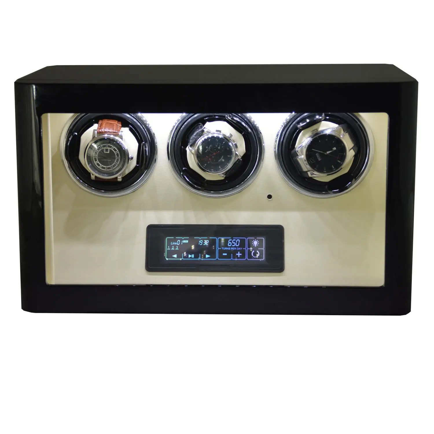 Goochy GC03-T85BW-L-AR 3 Slot All screen touch LED light personalized watch box case with Remote control