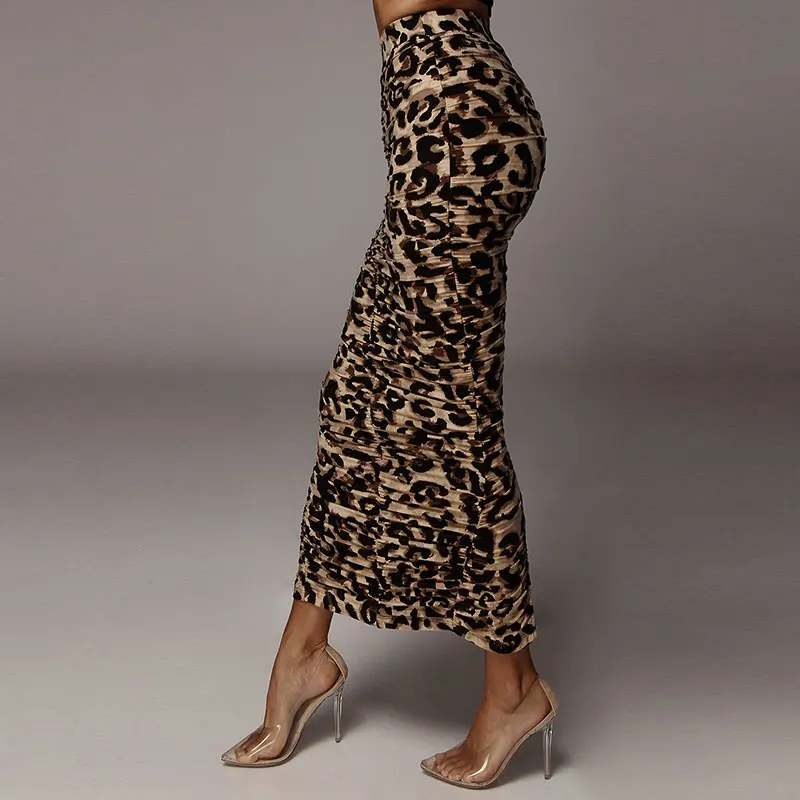 2022 Summer midi skirts with LEOPARD HALOW RUCHED SKIRT