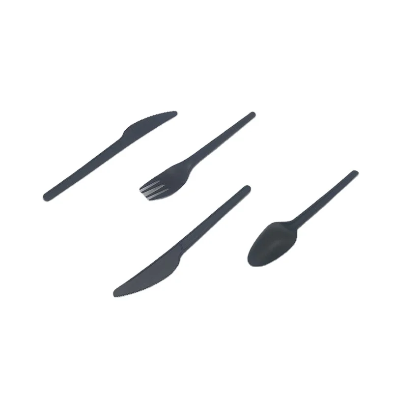 CPLA 6' inch 16cm knife fork spoon cutlery set black white color custom disposable biodegradable eco-friendly cutlery
