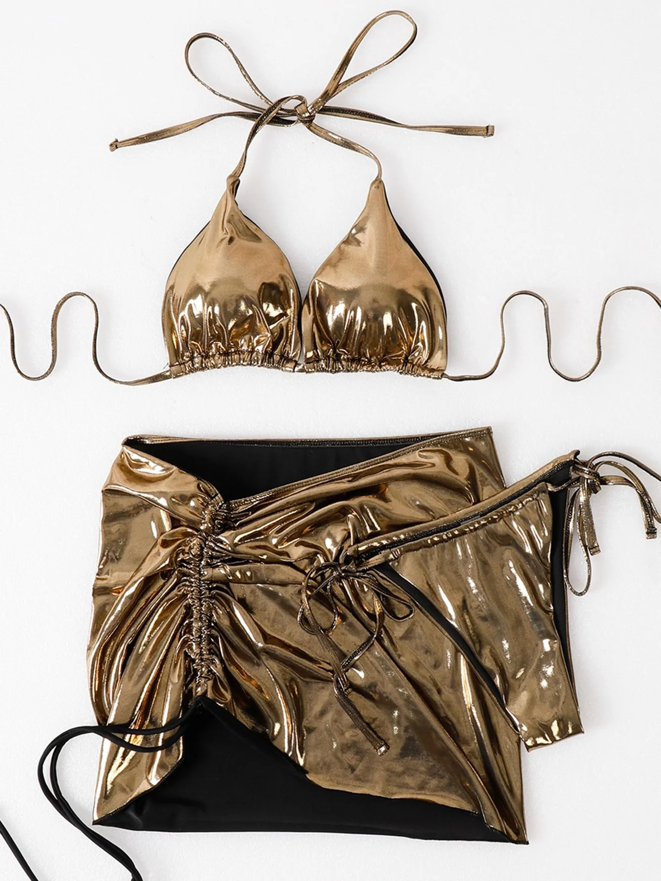 2023 New designer bright bikini swimwear swimsuit woman metallic glitter micro halter bikini with cover ups