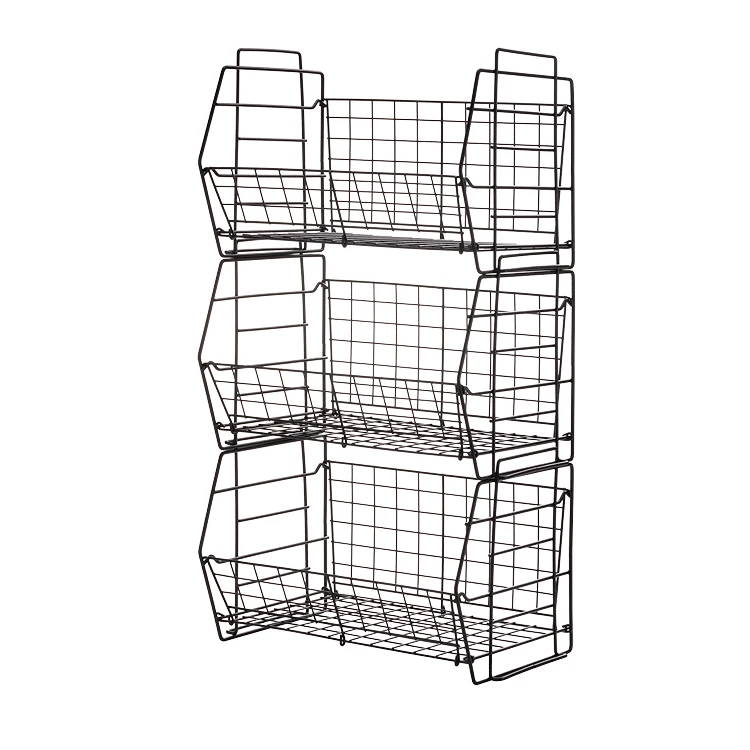 China Factory Production Holder Wire Baskets Storage Basket With Handle Folding And Stackable Rack