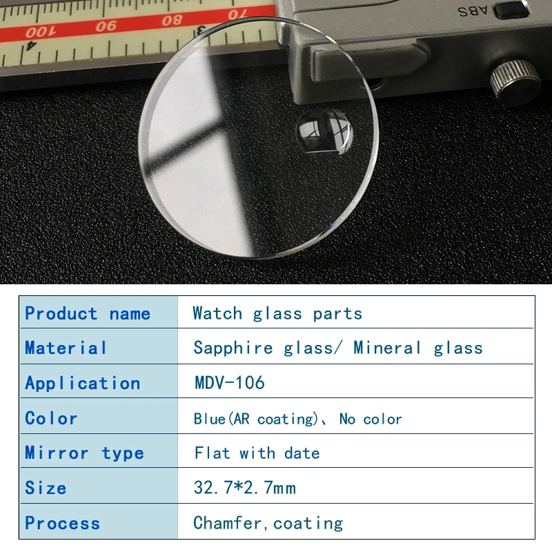 Mineral glass/Sapphire  crystal Flat 32.7*2.7mm with date watch crystal Parts For Casio brand MDV-106  Replacement repair parts