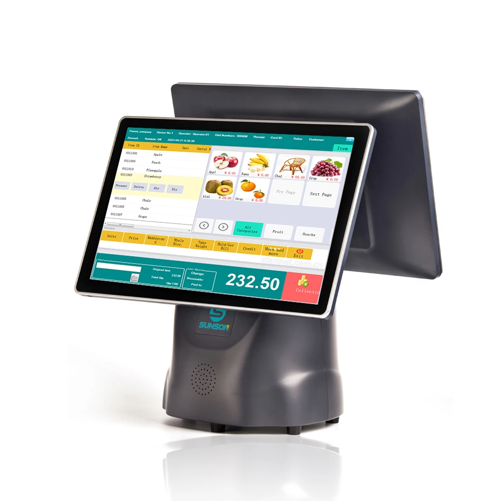 New Product 15.6 inch dual screens intel core i3 i5 i7 windows 10 built in 80mm printer micro touch pos system