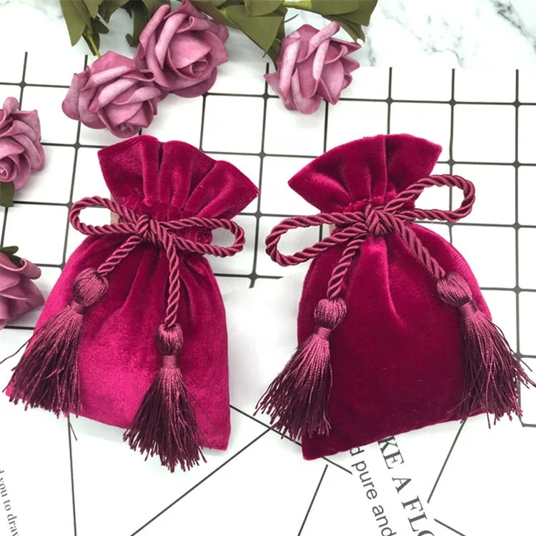 Custom Velvet Pouch Bag Velvet Pouch Jewelry Packaging Bag With Tassel