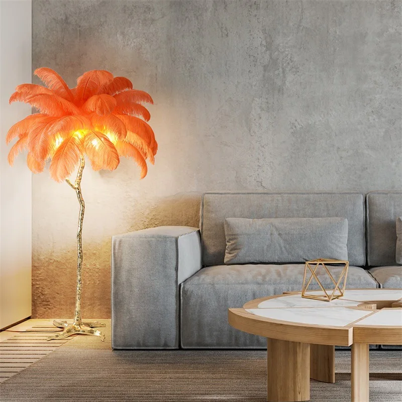 New ostrich floor lamp ins light luxury American resin all copper lamp decorative feather lamp