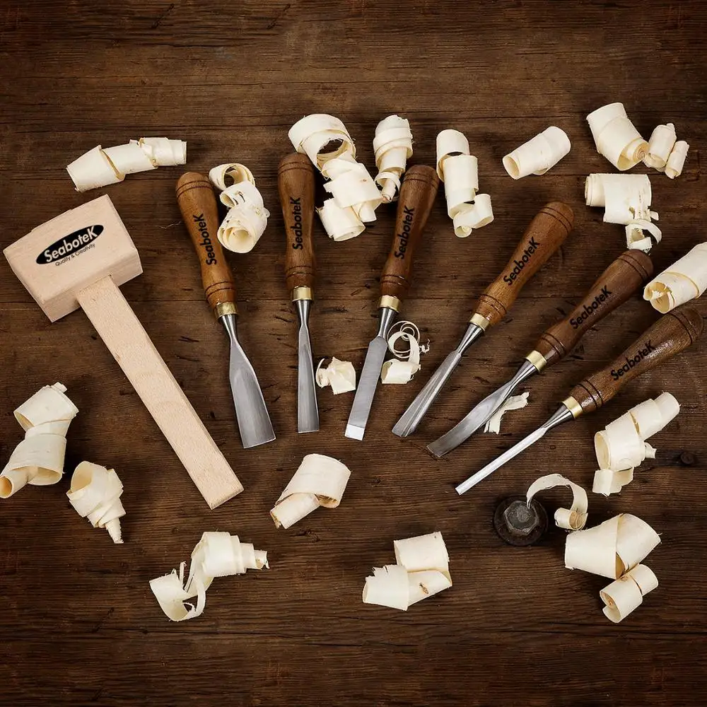 7 шт. инструменты для деревообработки резьбы по дереву набор резцов с ручкой из ореха деревянный ящик хранения