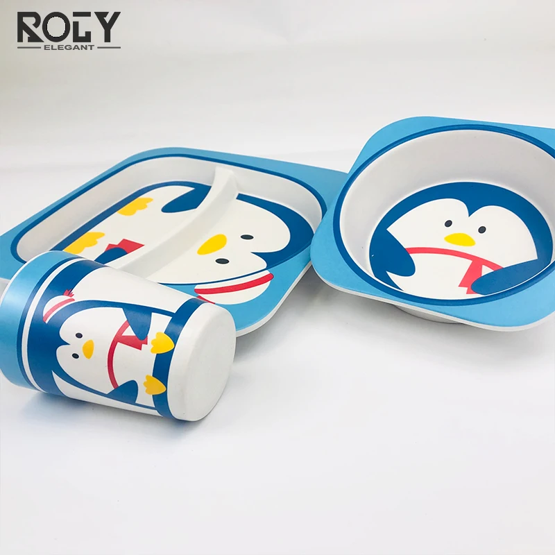 Bamboo Fiber Dinnerware Sets Bio-based Baby Bowl Set Renewable Kids Cutlery Set