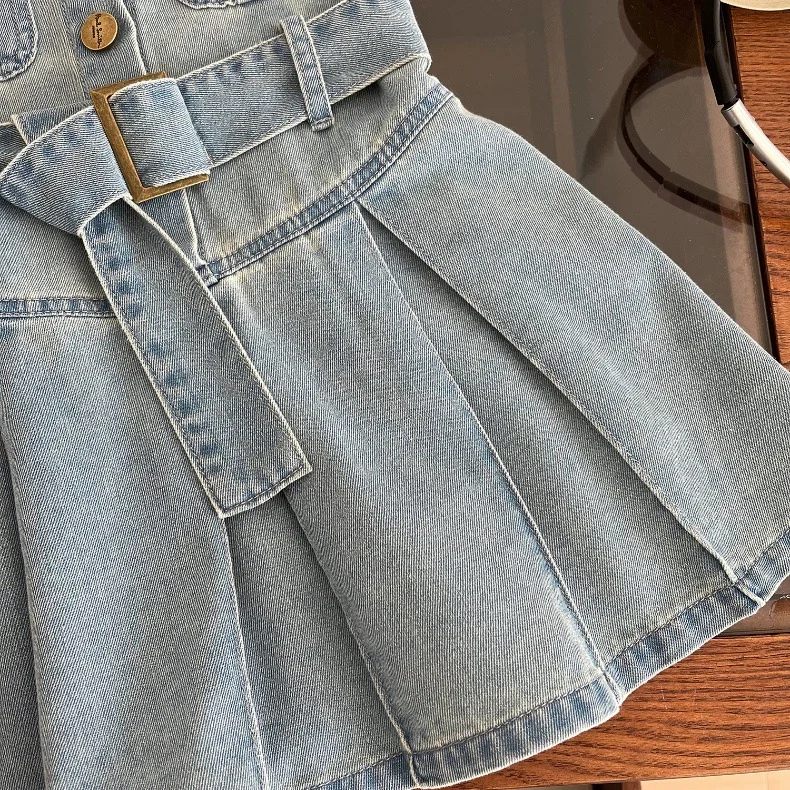 Boutique Summer Denim Cotton Baby Dresses Sleeveless Casual  Baby Girls Denim Dresses Visible Pockets Casual Dresses