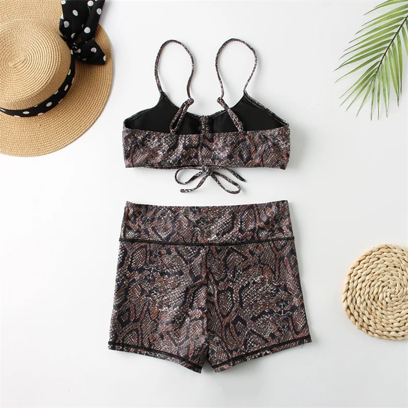 ZY5888 Private Label High Waist Snake Print Boy Shorts Women Wholesale Swimsuit