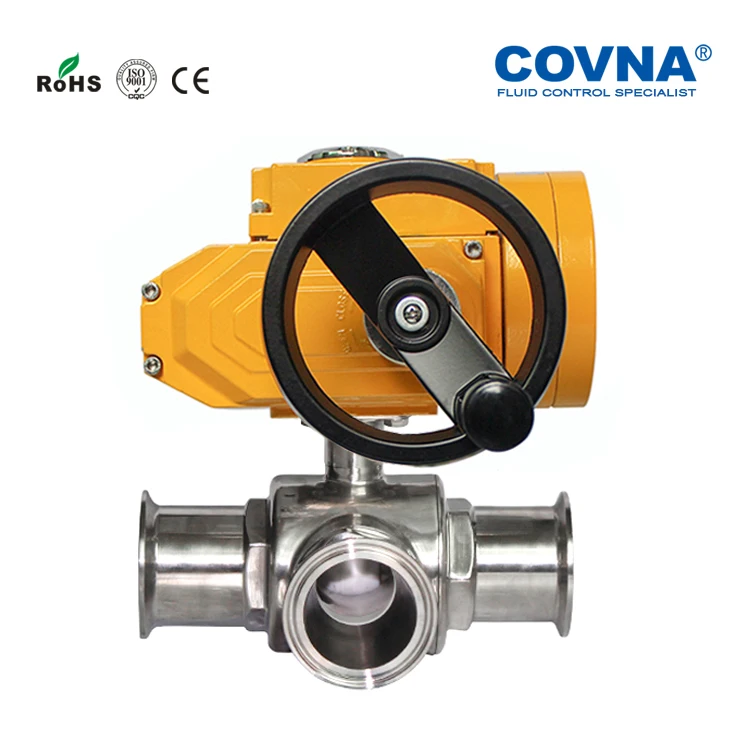 COVNA Electric Actuator Valve 3 Way 24 Volt Ac 220 Ss304 Tri-Clamp Motorized Ball Valve 3 Way  Electric  Ball Valve
