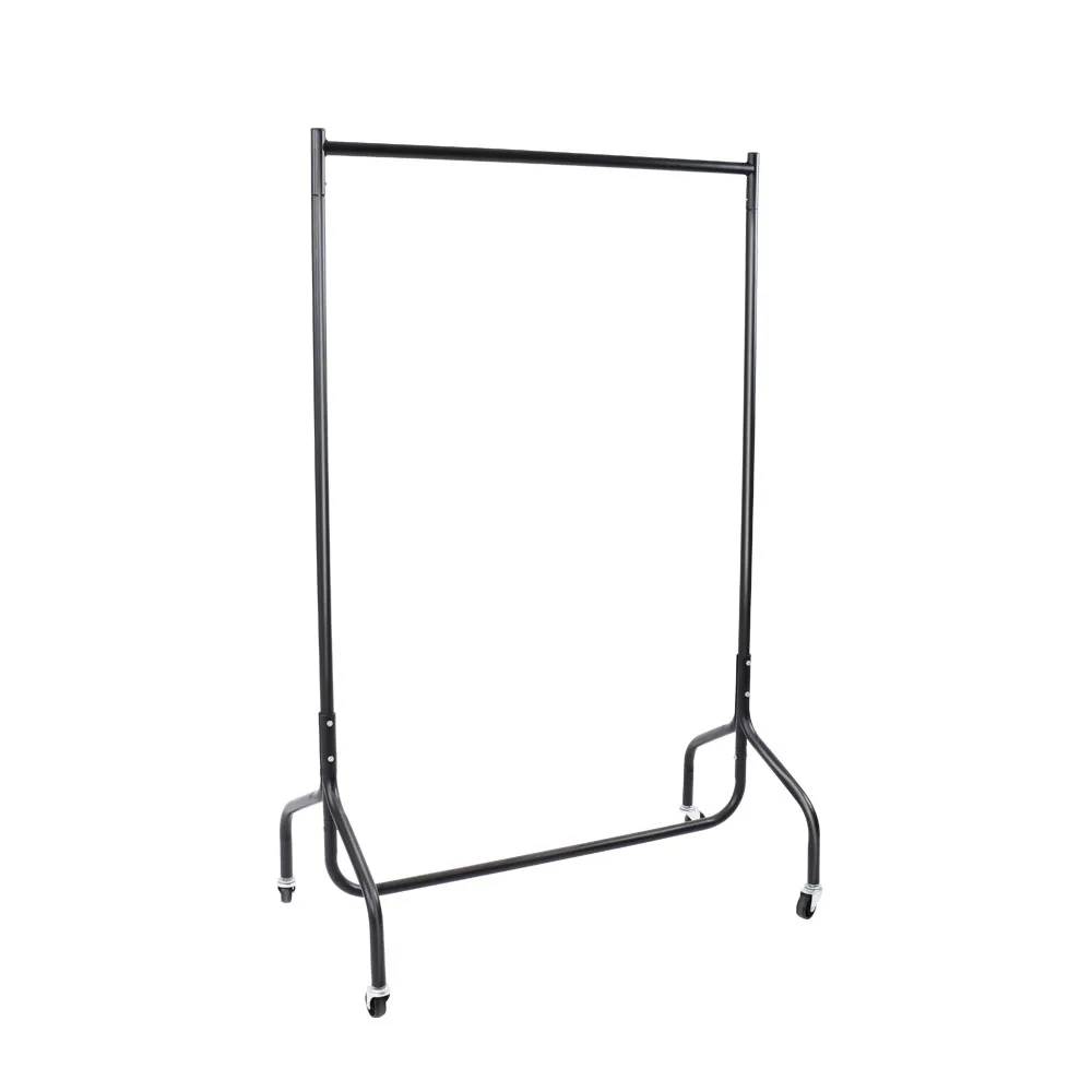 High Quality Black One Pole Metal Boutique Clothes Hanger Drying Racks Clothes Display Stand for Clothing Store With Wheels
