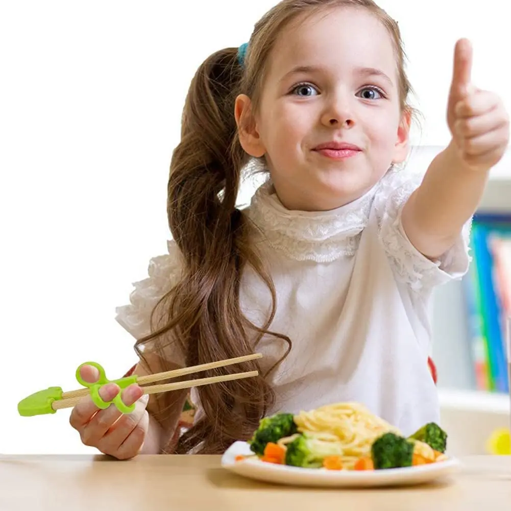Reusable Food Grade Silicone Bamboo Kids Training Chopsticks Learner Chopstick for Children Beginners Adults