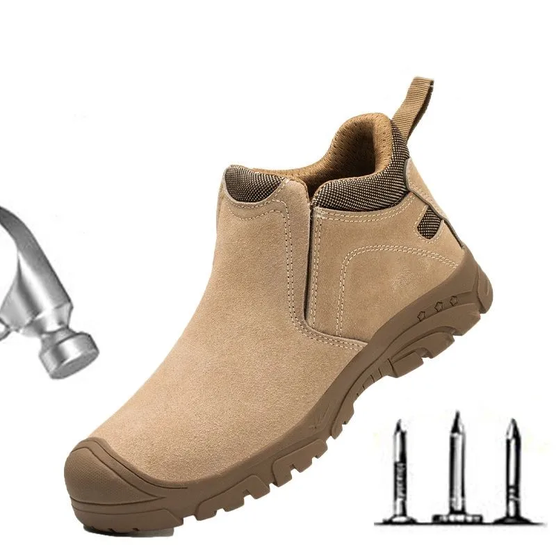 SAFENDER Most Popular Suede Leather Black Anti Puncture Wearable Safety Shoes With Steel Toe