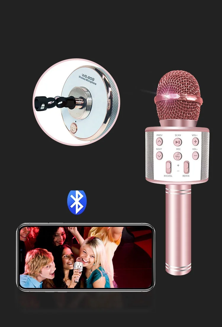 Wireless Karaoke Condenser Microphone Professional Cordless Bluetoothes Kids Handheld Singing Microphone