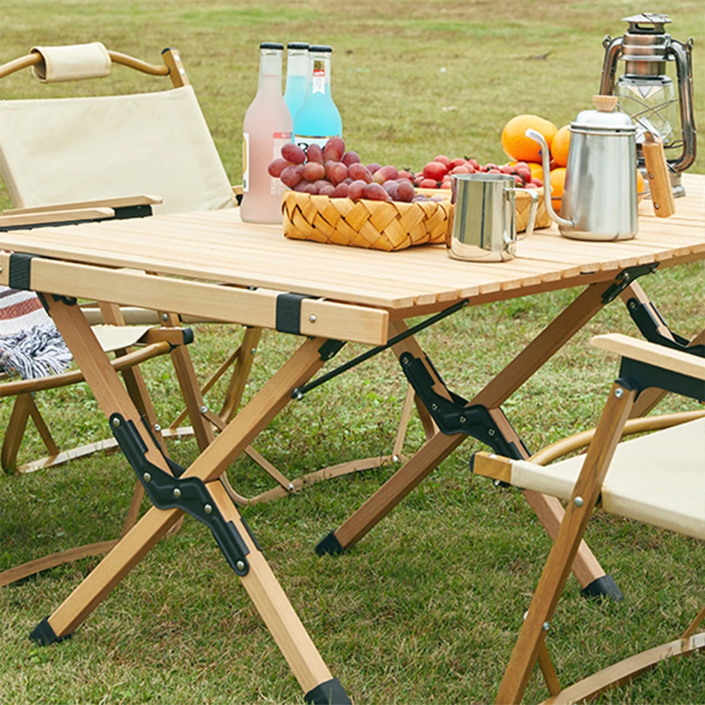 Wholesale Price Outdoor Camping BBQ Portable Folding Wooden Egg Roll Table Camping Picnic Foldable Table